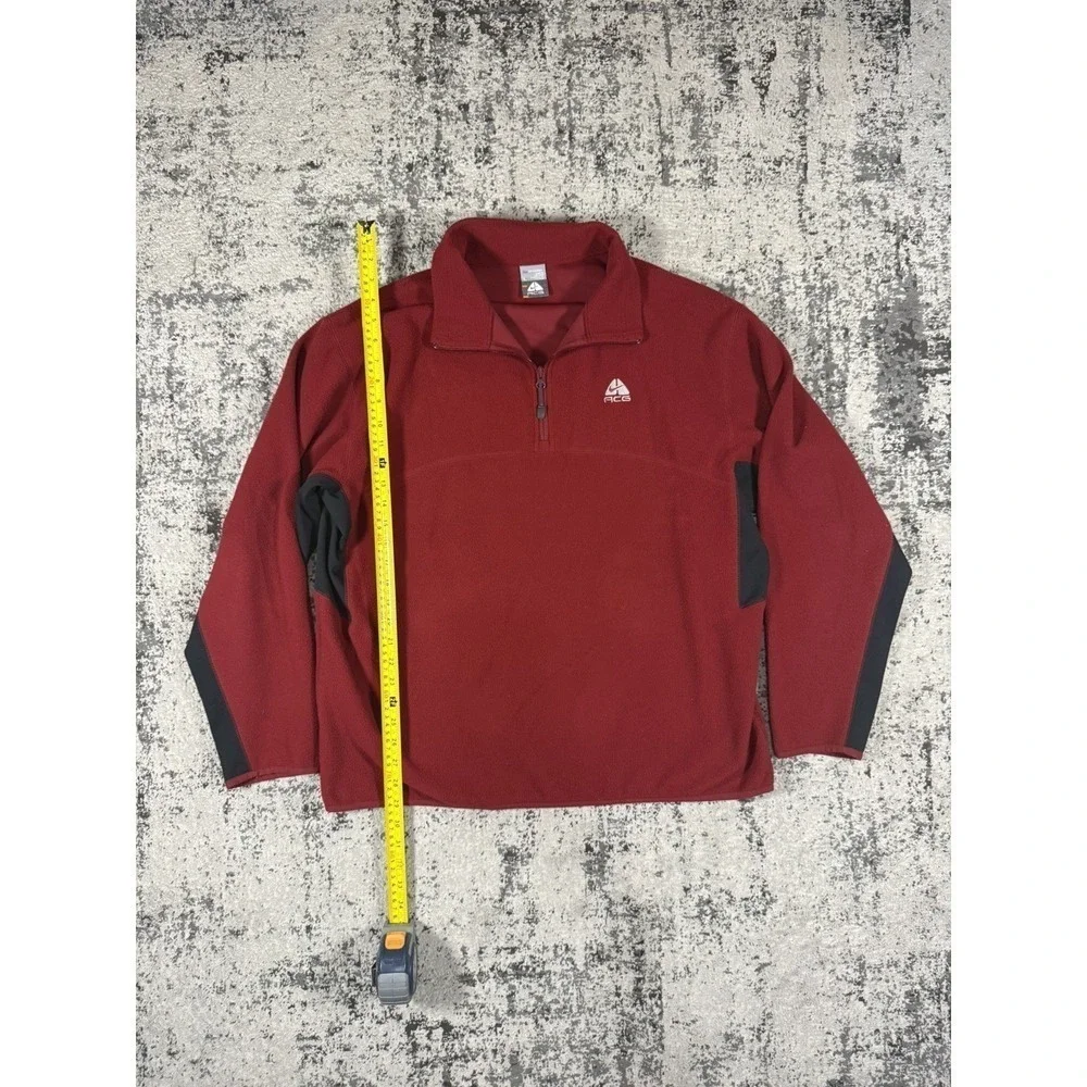 Nike ACG Therma Mens L Red Fleece Quarter Zip Pullover Jacket Black Trim